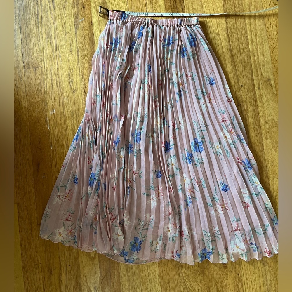 Small Pink Barbie Skirt Pleated A-Line Midi Length Floral Print